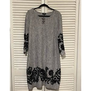 Tacera Grey and black long sleeve dress 2Xl